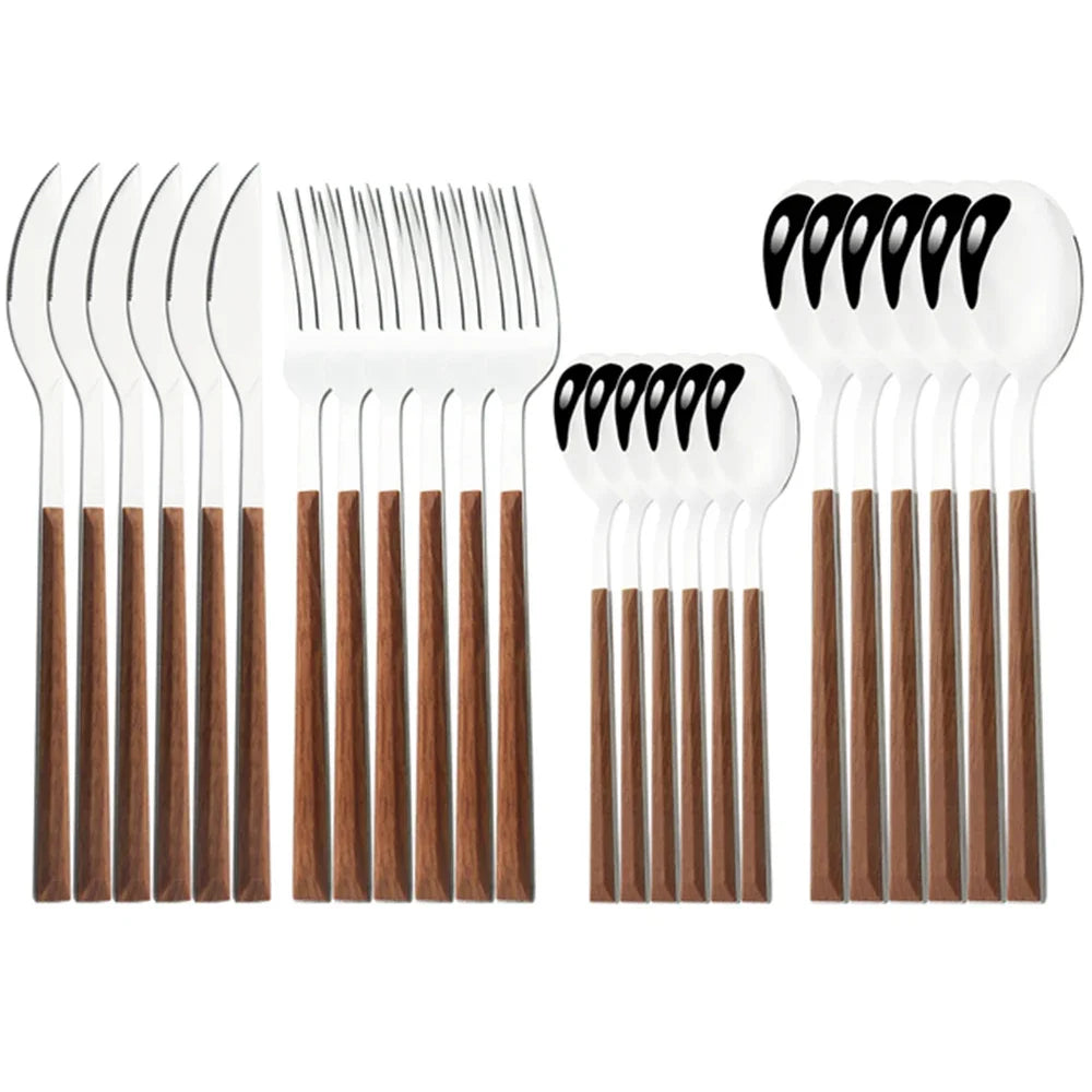 Set di posate in acciaio inossidabile con manico in finto legno